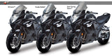 Angled view showing Zero Gravity SR, Double Bubble, and Sport Touring screens for Suzuki GSX1250FA 2011-2012 with varying wind protection and contours