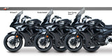 Side-by-side comparison of Zero Gravity SR, Double Bubble, and Sport Touring windscreens for Suzuki GSX1250FA 2011-2012 showing height and shape difference